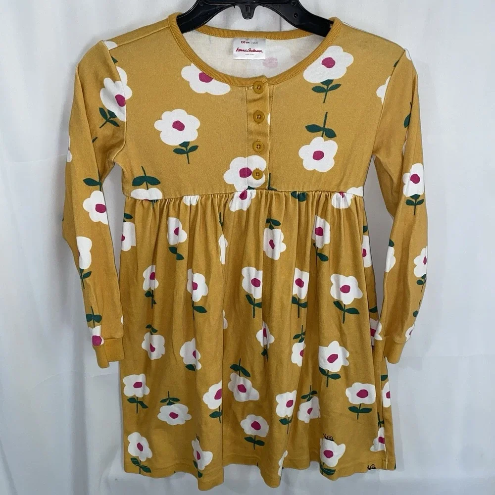 Hanna Andersson Ballon Sleeve Golden Hour Floral Knit Dress EUC Size 130cm 8